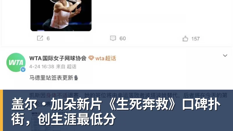 九游体育盖尔·加朵新片《生死奔救》口碑扑街，创生涯最低分